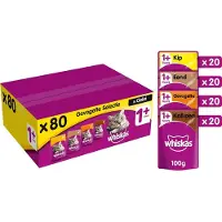 Whiskas 1+ Adult Katten Natvoer - Gevogelte in Gelei - 80 x 100g
