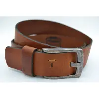 Scotts Bluf Heren riem van cognac Italiaans echt leder - 4cm brede casual herenriem met leuke details maat 105