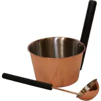 Saunia - Emmer 4 L en lepel - koper buitenzijde / zilver binnenzijde