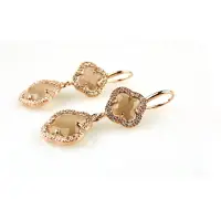 Sophie model Double Fiori klein gezet oorringen in zilver rozegoud verguld bruine steen en cubic zirconia