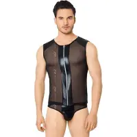 Softline Netstof heren shirt en string met wetlook details zwart XL