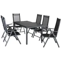 Casaria Tuinset 6 + 1 Klapstoelen Tuintafel \/u2013 Aluminium 140x80cm - Grijs