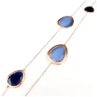 Sophie Zilveren halsketting halssnoer collier roos goud verguld Model Playfull Colors gezet met blauwe stenen