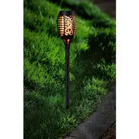 Benson Voordeelset van 15x stuks tuinfakkel - solar - met vlameffect - zwart - led - 48 cm - zonne-energie