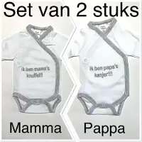Petit villain Unisex Baby Rompertje - Pappa's Kanjer / Mamma's Knuffel - Maat 56 - set van 2