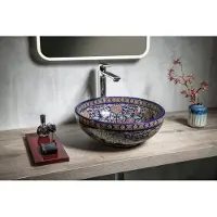 Sapho Priori keramische ronde waskom 40cm paars met ornamenten