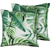Beliani Decoratieve kussens, Tuinkussen groen met bladmotief 45 x 45 cm Set van 2 PAVELLI (45 x 45 cm)