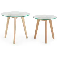 Beliani MISSOURI - Salontafel set - Lichte houtkleur - Glas