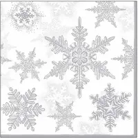 Ambiente 40x Servetten winter sneeuwvlokken thema wit/zilver 33 x 33 cm - Feestservetten