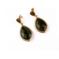 Sophie model Markies oorringen in zilver roze verguld donkergrijze steen en cubic zirconia