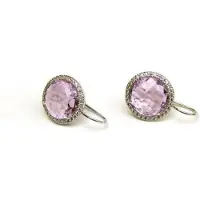 Sophie model Paola oorringen in zilver gezet met roze steen en cubic zirconia