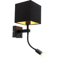 QAZQA Moderne wandlamp zwart met USB en vierkante zwarte kap - Zeno