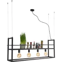 QAZQA Industriële hanglamp zwart met rek large 4-lichts - Cage Rack