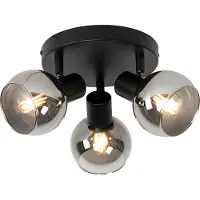QAZQA Plafondlamp zwart 35 cm met smoke glas 3-lichts - Vidro