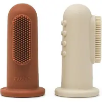 Mushie Toothbrush - Vingertandenborstel - Tandenborstel baby - Tandenborstel peuter - Tandenborstel kind - vingertandenborstel - 2 stuks clay / sand