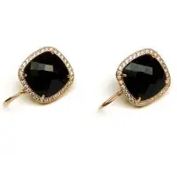 Sophie model Marina oorringen in zilver roze verguld gezet met zwarte steen en cubic zirconia