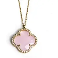 Sophie model Fiori gezet collier in zilver verguld roze klaver en cubic zirconia
