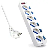Ewent Stekkerdoos met 6 stopcontacten en schakelaar, EW3932-5M, 3500W, wit
