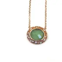 Sophie model Bonbon collier in zilver roze verguld met hanger groene steen en cubic zirconia