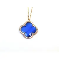 Sophie model Fiori gezet collier in zilver roze verguld kobaltblauwe klaver en cubic zirconia