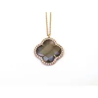 Sophie model Fiori gezet collier in zilver roze verguld grijze klaver en cubic zirconia