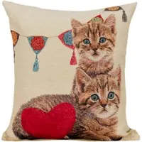 Emme Kussenhoes - gobelinstof - Kittens - Kat - Katten met Slinger en Hart - 45 cm