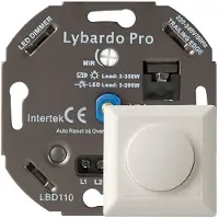 Lybardo ITEC 0-200W Pro LED Dimmer - Fase afsnijding - Universeel - Elektronische zekering - Compleet met afdekraam