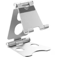 Acropaq Telefoonhouder bureau – Verstelbare telefoonstandaard met opbergtas – Aluminium houder voor smartphone & tablet – Zilvergrijs
