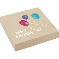 Amscan RIETHMULLER - 20 papieren servetten Happy Birthday kraft en blauw 33 x 33 cm met kleurrijke ballonnen