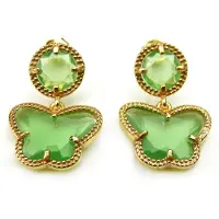 Sophie oorringen oorbellen in zilver geelgoud verguld Model Vlinder en Bol groene steen