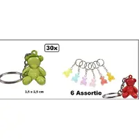 LF 30x Sleutelhanger beer 3,5 x 2,5 cm 6 assortie - Sleutel hanger dier beertje verjaardag thema feest festival fun school