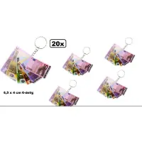 Themaparty 20x Sleutelhanger euro biljetten 6,5 x 4 cm 6-delig - sleutel hanger verjaardag school thema feest festival fun geld money