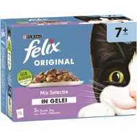 Felix Original in Gelei 7+ Senior Mix Selectie - Kattenvoer Natvoer - Rund Kip Kalkoen & Zalm - 48 x 85 g