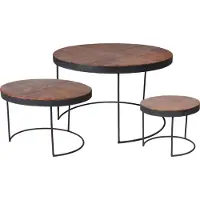 Huismerk 3-delige Bijzettafelset - teak hout tablel - mozaik design