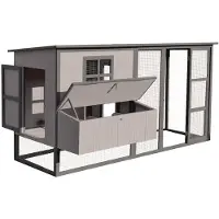Flamingo Kippenhok Calypso Cottage - 219 x 100 x 110,5 cm - Grijs Houten Hok met Buitenren en Legnest - Ruim, duurzaam en stijlvol