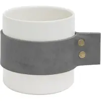 Tak Design Morgan Wrap Me Beker - Incl. Grijs Lederen band - Aardewerk - Ø8,5 x 9 cm - Wit