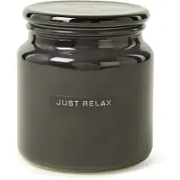 Wellmark Geurkaars zwart glas Fresh Linnen tekst JUST RELAX 8719325913897