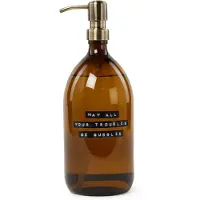 Wellmark Handzeep bruin glas messing pomp 1000ml tekst MAY ALL YOUR TROUBLES BE BUBBLES Zwart label 8720165018017