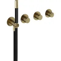 Hotbath Cobber CB7171EXT afbouwdeel inbouwthermostaat met staafhanddouche aan houder en 2 stopkranen geborsteld messing