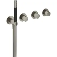 Hotbath Cobber CB7171EXT afbouwdeel inbouwthermostaat met staafhanddouche aan houder en 2 stopkranen geborsteld nikkel