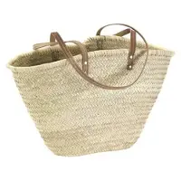 Source Balance Palmbladtas Met Leren Schouderhengsel Beige beige Hennep Tas