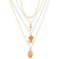 LGT JWLS Gelaagde dames ketting goudkleurig Kruis Roos Munt