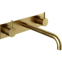 Hotbath Cobber CB006TEXT25 afbouwdeel wastafelkraan 3-gats met achterplaat en 25cm uitloop geborsteld messing PVD