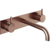 Hotbath Cobber CB006TEXT18 afbouwdeel wastafelkraan 3-gats met achterplaat en 18cm uitloop geborsteld koper PVD