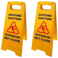 Set Van 2x Geel Waarschuwingsbord Opgepast Gladde Vloer - 58 Cm X 28