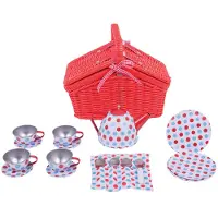 Bigjigs Theeservies in Picknickmand - Metaal Speelgoedservies voor Kinderen - 18-Delig