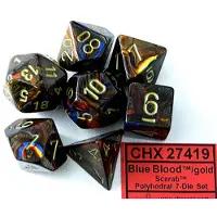 Chessex Scarab Blue Blood/Gold Polydice (7)