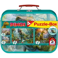 Schmidt - Legpuzzel - Dino's, puzzelbox, 2x60 & 2x100 stukjes in metalen koffer - Kinderen - vanaf 6 jaar