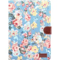 Peachy Wallet Portemonnee Hoes Case Flowerprint Bloemenstofpatroon Kunstleer voor iPad 10.2 inch - Blauw