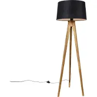 QAZQA Landelijke tripod vintage hout met linnen kap zwart 45 cm - Tripod Classic